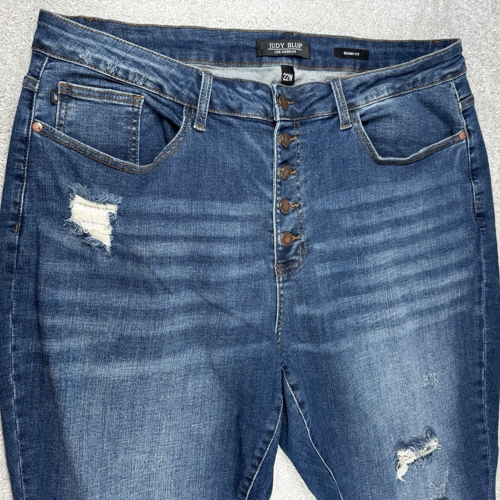 Judy Blue Skinny Fit Jeans Womens 22W Fraying JB88307 MD-R Button Fly Denim Blue